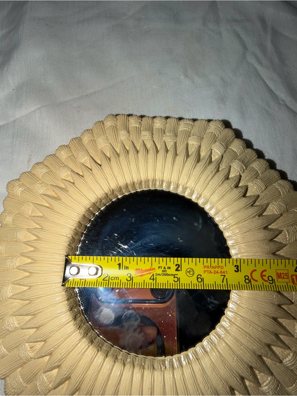 Boho Vintage Homco Small Octagonal Mirror - Faux Wicker/Rattan Cream Accent - Picture 7 of 7